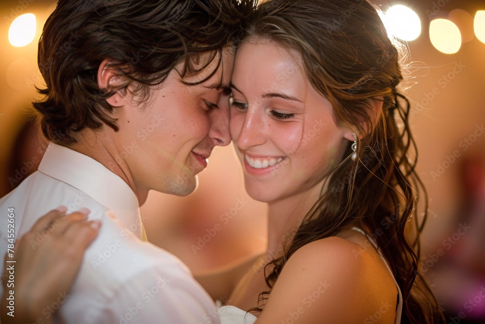 A man and a woman are embracing each other in a warm hug, displaying affection and closeness