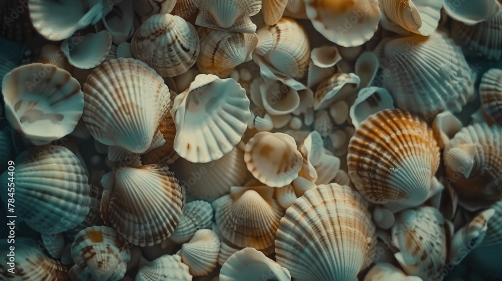 Close-up of seashell background. View from above. AI generative. Close-up of seashell background. View from above. AI generative.
