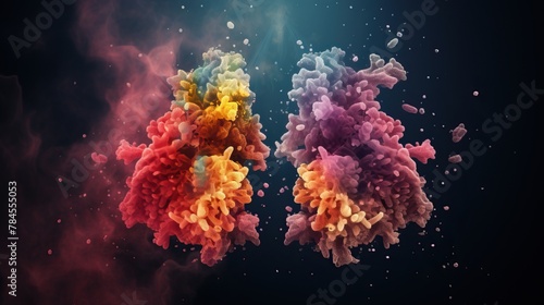 Colorful abstract painting of lungs made of smoke