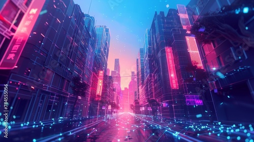 Illustration of a street in a metaverse city.