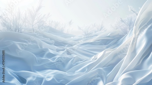 A crystal cloth flies elegantly over a winter landscape. This is a 3D rendering. photo