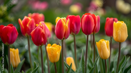 Vibrant Bloom  Red and Yellow Tulips in Spring