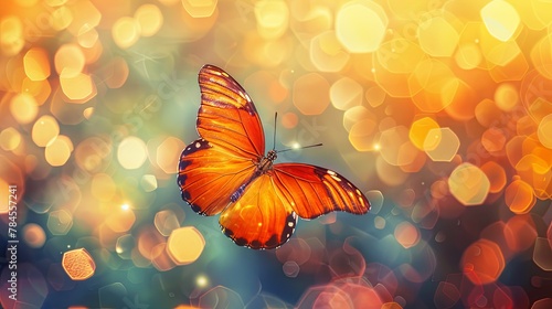 Vibrant orange butterfly with glistening bokeh background © volga