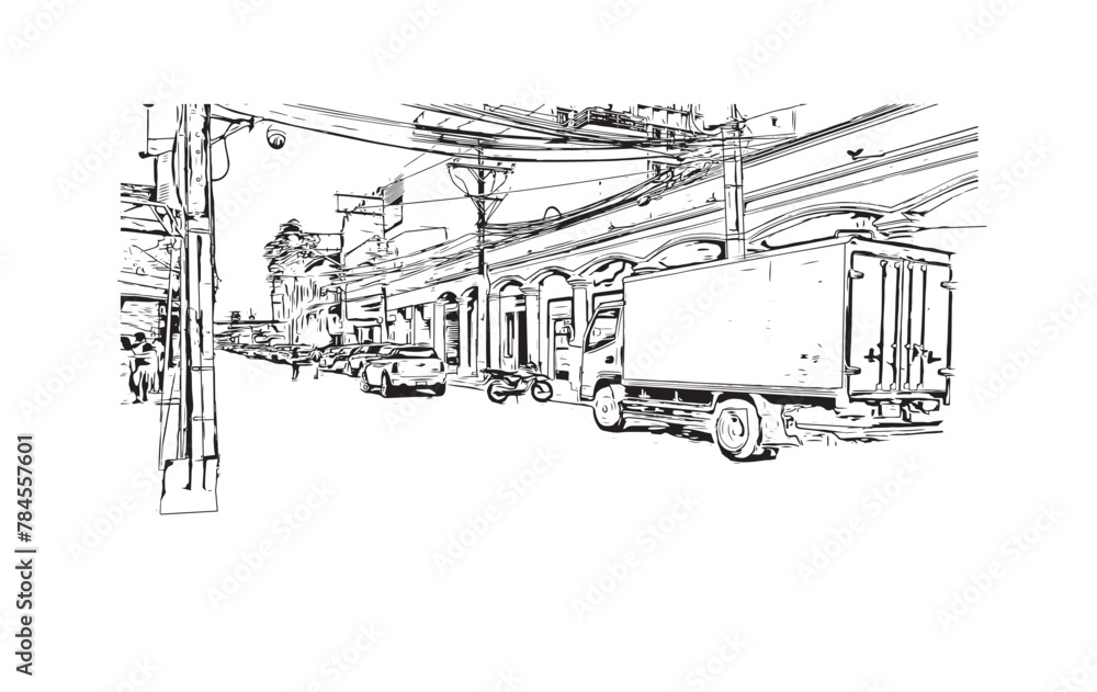 Print Building view with landmark of Santa Cruz de la Sierra is the city in eastern Bolivia. Hand drawn sketch illustration in vector. Print Building view with landmark of Santa Cruz de la Sierra is the city in eastern Bolivia. Hand drawn sketch illustration in vector.