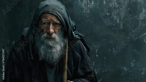 Elderly Pilgrim: Senior Man with Walking Stick, Journeying in Faith.
