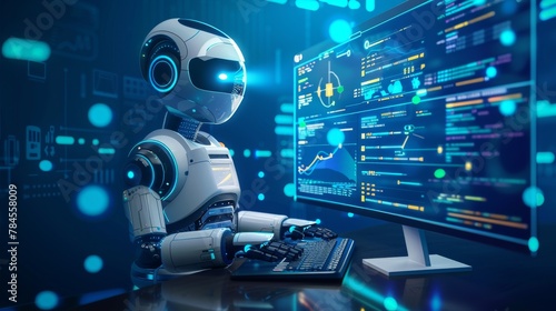 Chatbot using AI Artificial Intelligence developed by OpenAI. Businessman using blockchain technology to communicate with AI. Futuristic technology, robot on the internet. photo