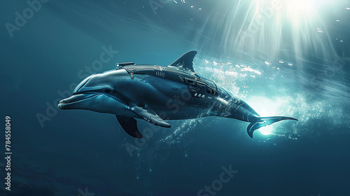 A dolphin with a jetpack  patrolling the ocean s depths