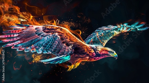 Majestic fire and ice eagles in dynamic flight on abstract background photo