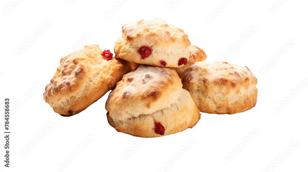 Scone on white isolated on clear png background and transparent background. Bakery and pastry concept for cafe and restaurent, AI generative.	