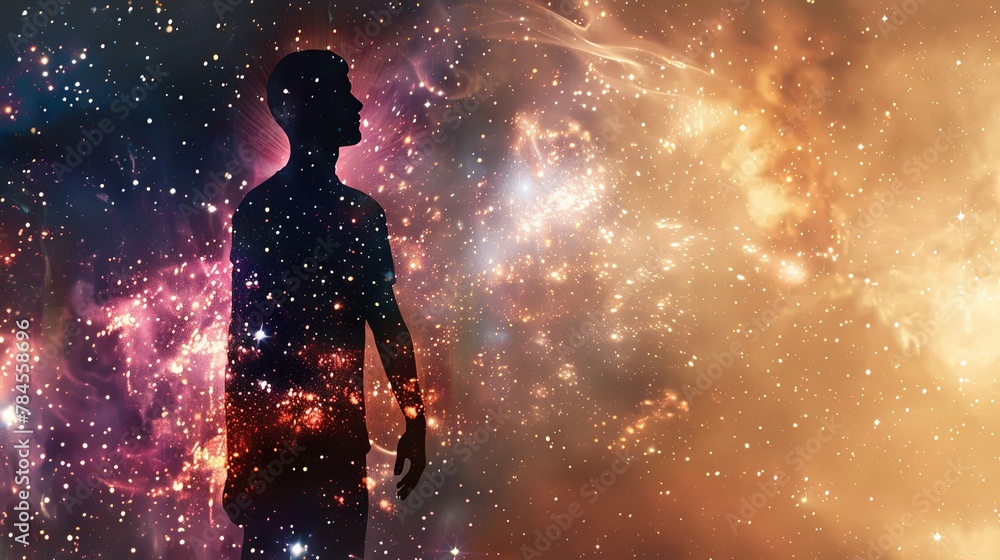 Cosmic silhouette of a young woman against a starry space background Cosmic silhouette of a young woman against a starry space background