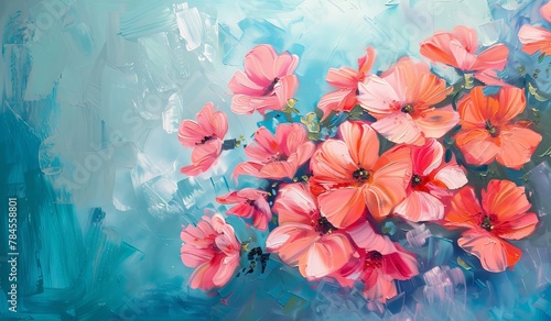 Wallpaper Mural Vibrant orange flowers on textured blue canvas Torontodigital.ca