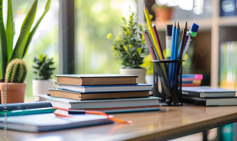 School books on desk School books on desk