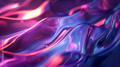 3d render of dark holographic neon background fluid liquid glass curved wave. Gradient design element for banners, wallpapers, and covers.