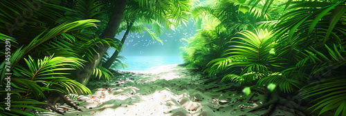 Serene Beach Scene with Palm Shadows and Turquoise Waters  Perfect for Calm Seaside Retreats