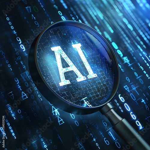 Magnifying glass with AI text concept of Artificial intelligence processes and analyzes the data