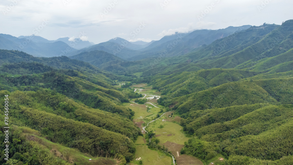 Aerial view of Beautiful mountain valley in nungba near rengpang village. Nature landscape image of manipur in india.