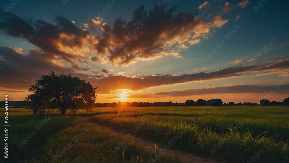 Obraz premium sunset over the field