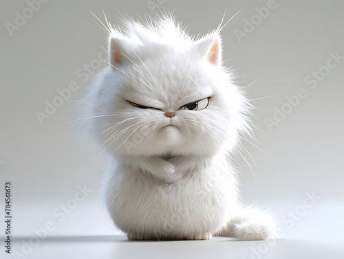An Persian cat with a shaggy coat stands on its hind legs, looking angry and feline its claws.