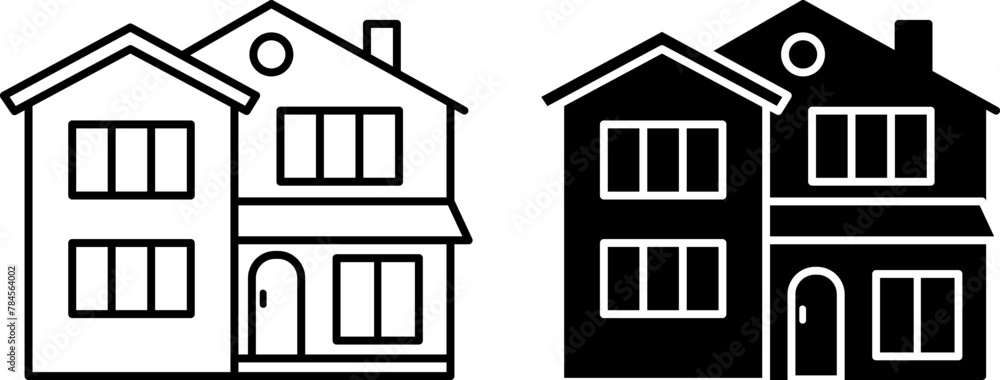 Villa icons. Black and White Vector Icons of Modern Residential Building. Property, Mansion, Residence. Architecture Concept