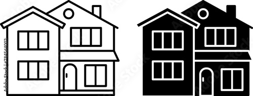 Villa icons. Black and White Vector Icons of Modern Residential Building. Property, Mansion, Residence. Architecture Concept