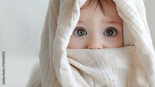 lovely infant peeking out from under the blanket