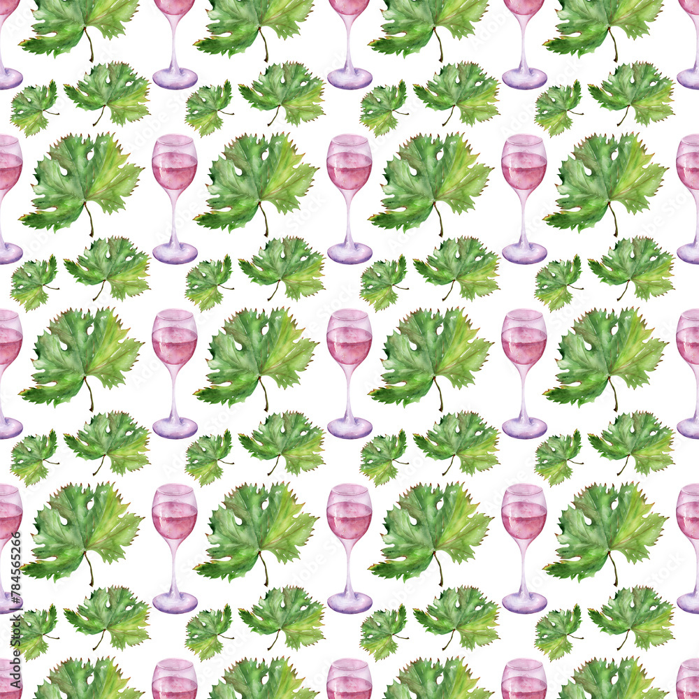 Watercolor seamless pattern with the image of grapes and a glass of wine
Watercolor seamless pattern with the image of grapes and a glass of wine