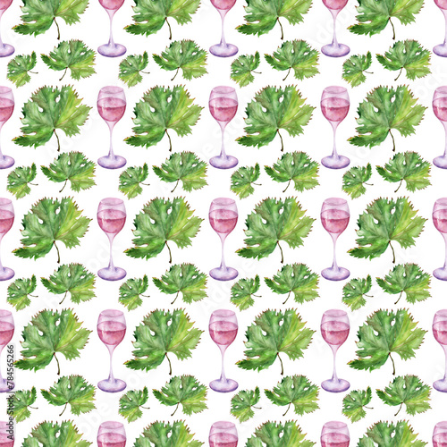 Wallpaper Mural Watercolor seamless pattern with the image of grapes and a glass of wine
 Torontodigital.ca