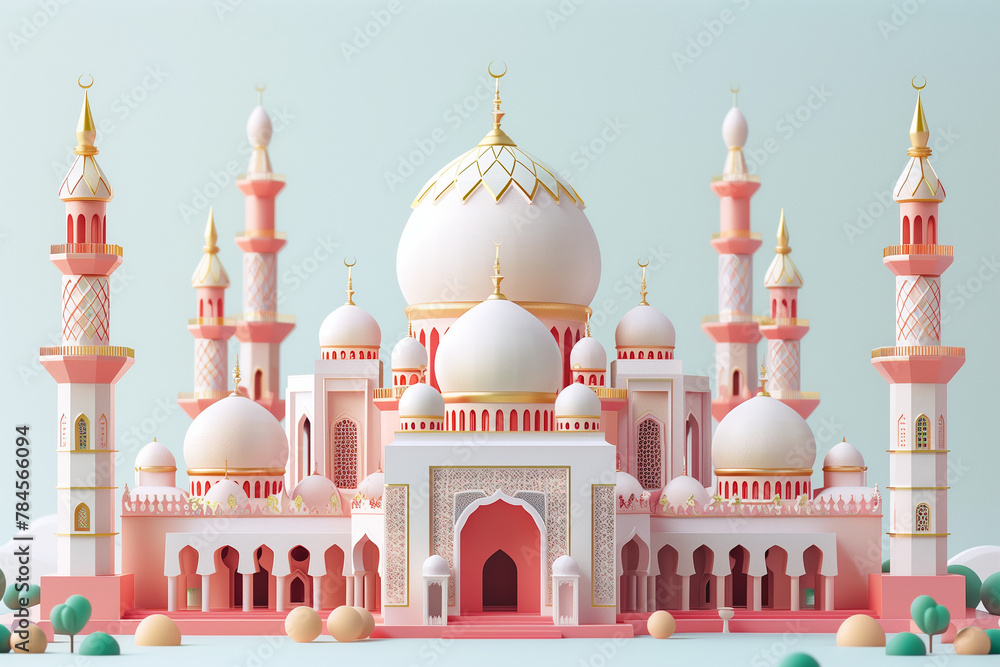 Golden Grace: Ramadan Kareem with Moonlit Mosque