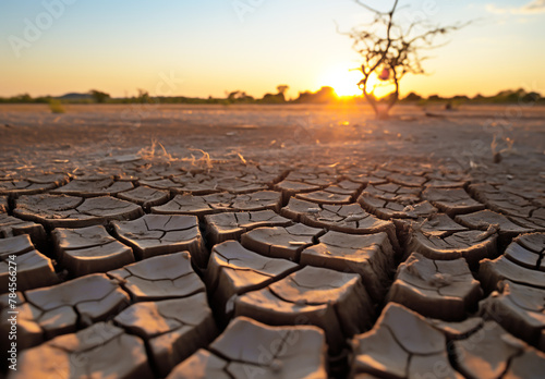 Dry land, with arid and cracked soil because of drought, due to climate change