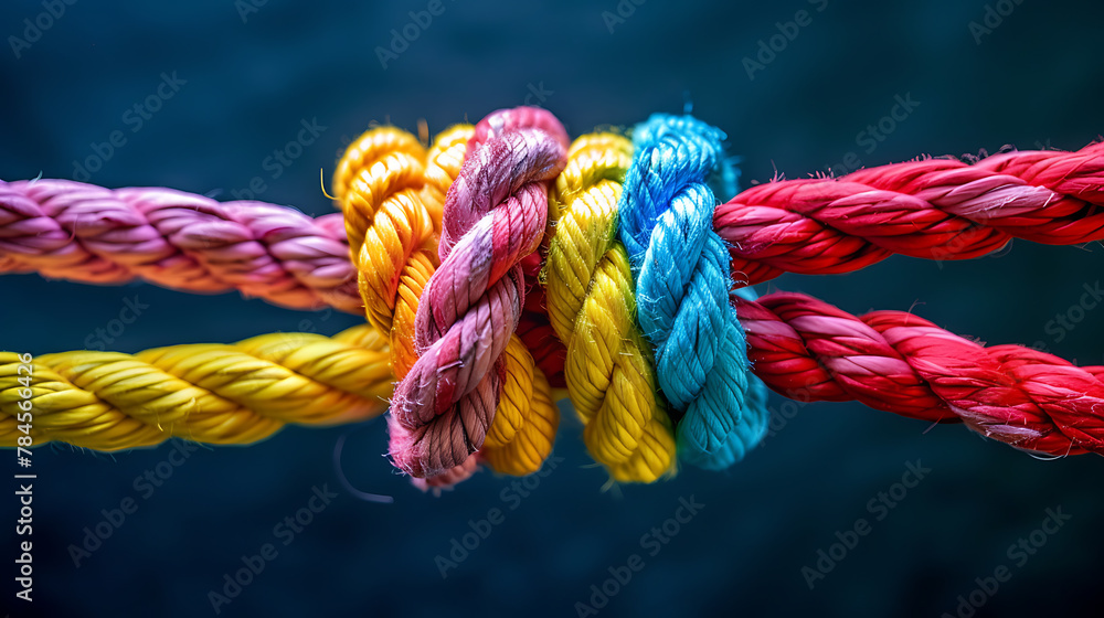 colorful rope on dark background, closeup photo with selective focus colorful rope on dark background, closeup photo with selective focus