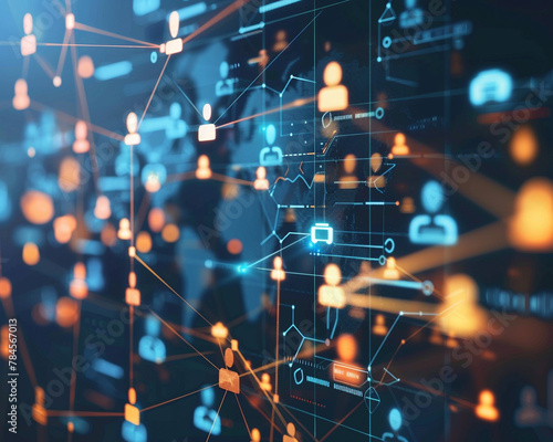 An abstract depiction of the interplay between social dynamics and data analysis,