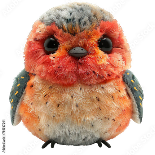 Front view of a rosy-cheeked robin plushie with wings isolated on a white transparent background