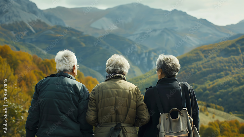 group of elderly people with their backs admiring the landscape