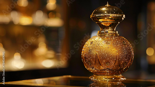 Exquisite golden fragrance flask, reflecting opulence and grace in every detail.