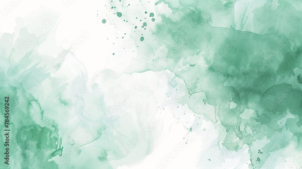 Abstract watercolor background mint green with white and beige