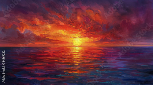 Sunset Over the Ocean Painting © ArtCookStudio