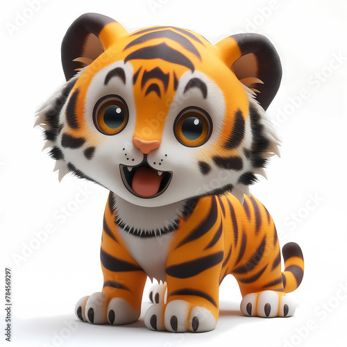 A cute and happy baby tiger 3d illustration