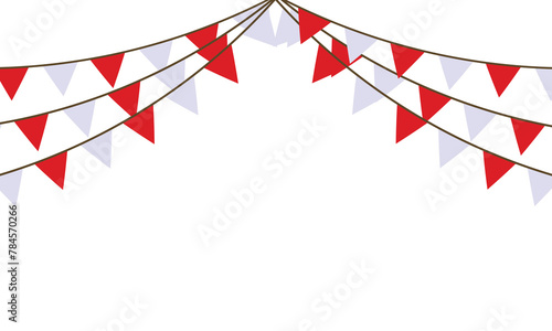 Colorful pastel color triangle  flag party with rope isolated on white background, decoration element, Celebration flags for decor.  Vector illustration. 