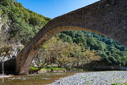 View of the historic stone bridge of Viniani at Agrafa mountains in central Greece