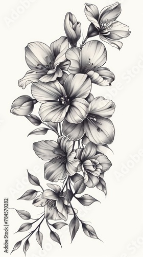 Elegant Monochrome Orchid Floral for Tattoo or Graphic Design