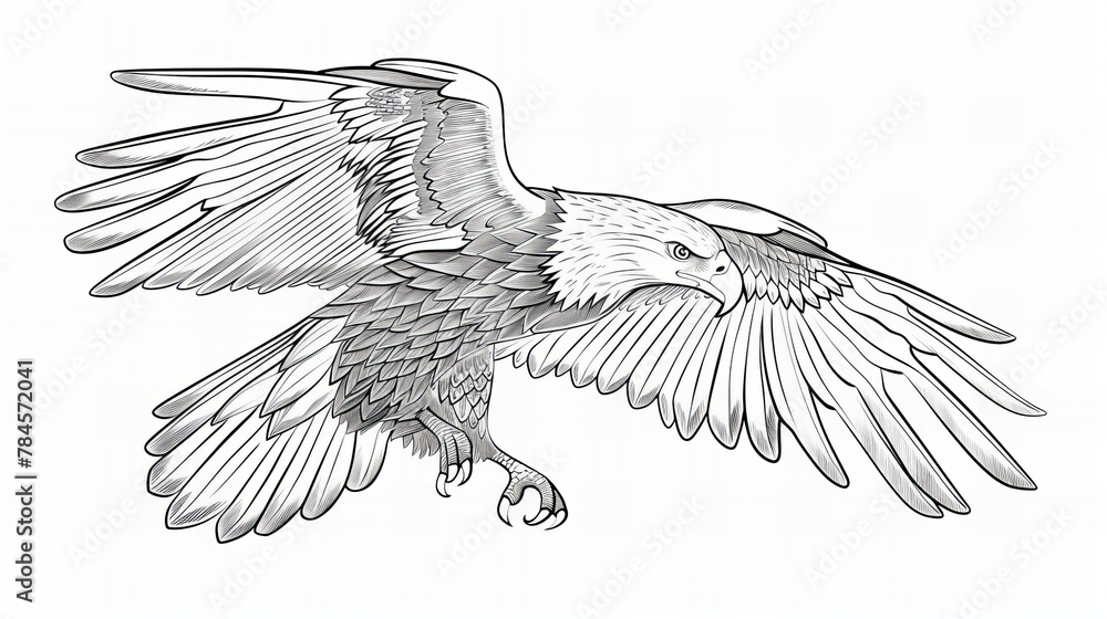 Obraz premium flying eagle sketch for coloring book, isolated on white