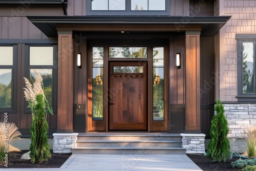 Home Entrance Embracing the Arts with a Wooden Front Door 