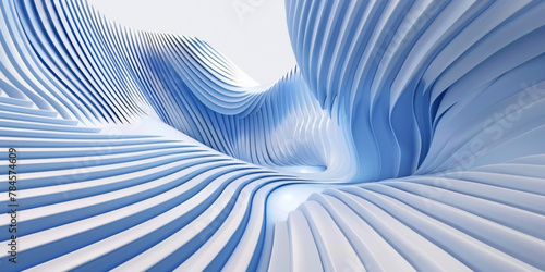 3d render blue and white strip wave, digital futuristic abstract background