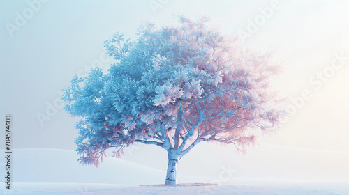 Calm-inducing brain tree rendered in soft blues and pinks for reflective thought. © Sajida