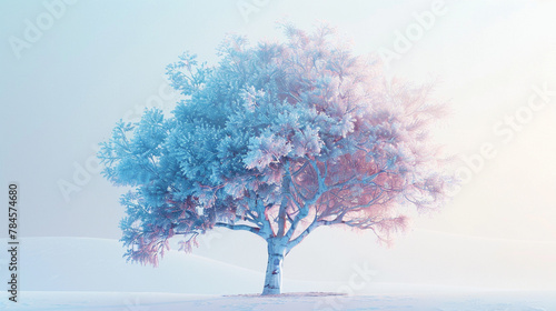Calm-inducing brain tree rendered in soft blues and pinks for reflective thought.