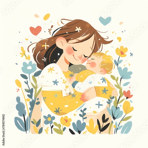 An illustration of a mother holding her child on Mother's Day