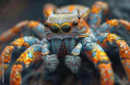 Study the intricate patterns and colors of crab spider animal species to create a mesmerizing digital art piece