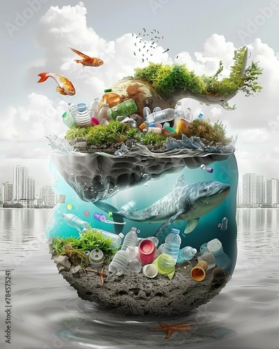 A compelling social issue ad depicts a plasticfilled ocean scene, serving as a stark reminder of the need for sustainable solutions , photo