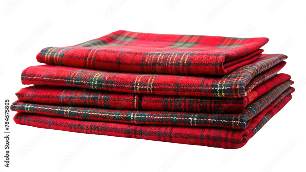 Stack of red tartan isolated on transparent background Stack of red tartan isolated on transparent background