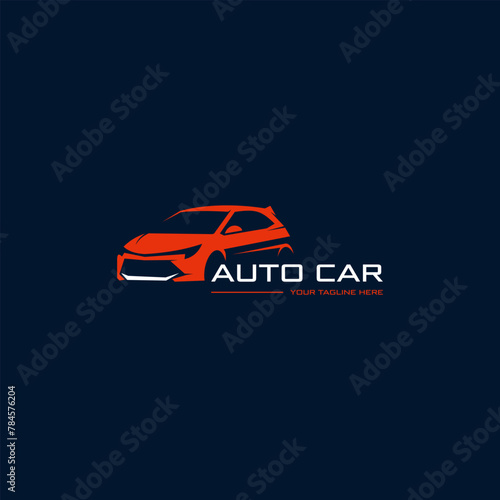 Sports car logo design with concept sports vehicle icon silhouette on dark blue background. Suitable for your design need, logo, illustration, animation, etc.